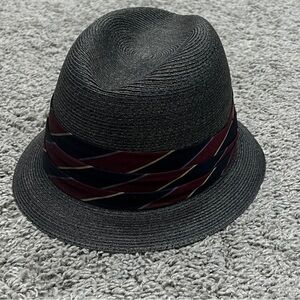Vintage Dobbs Fifth Avenue HAT Fedora 7 1/8 Dark Gray Straw Woven Scarf  Grandpa